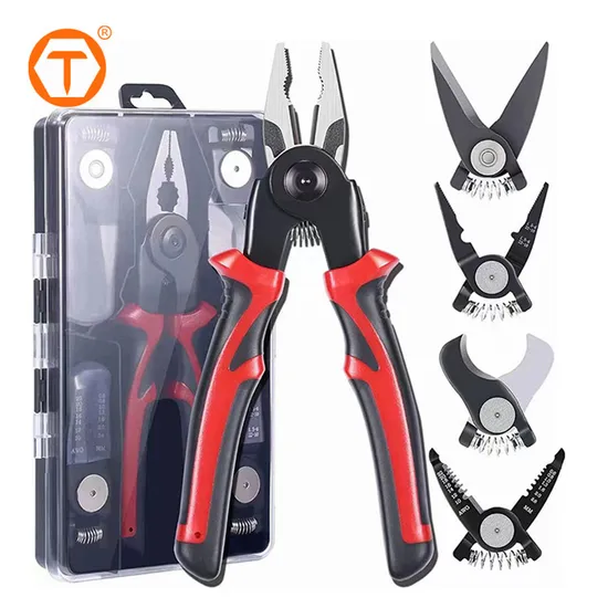 Cutting Crimping Plier Removable Head Multitool Interchangeable 5 in 1 Multifunctional Exchangable PVC Handle Pliers Set 